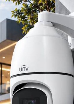 UNV pan-tilt-zoom security camera mounted outdoors for round-the-clock surveillance